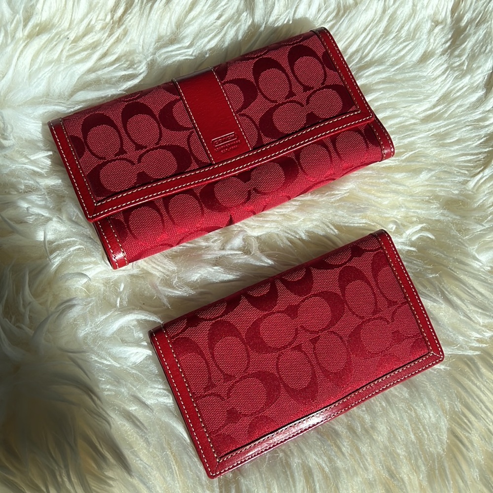 RED COACH WALLET - Tri-fold + Bonus Small Billfold (or check) Insert